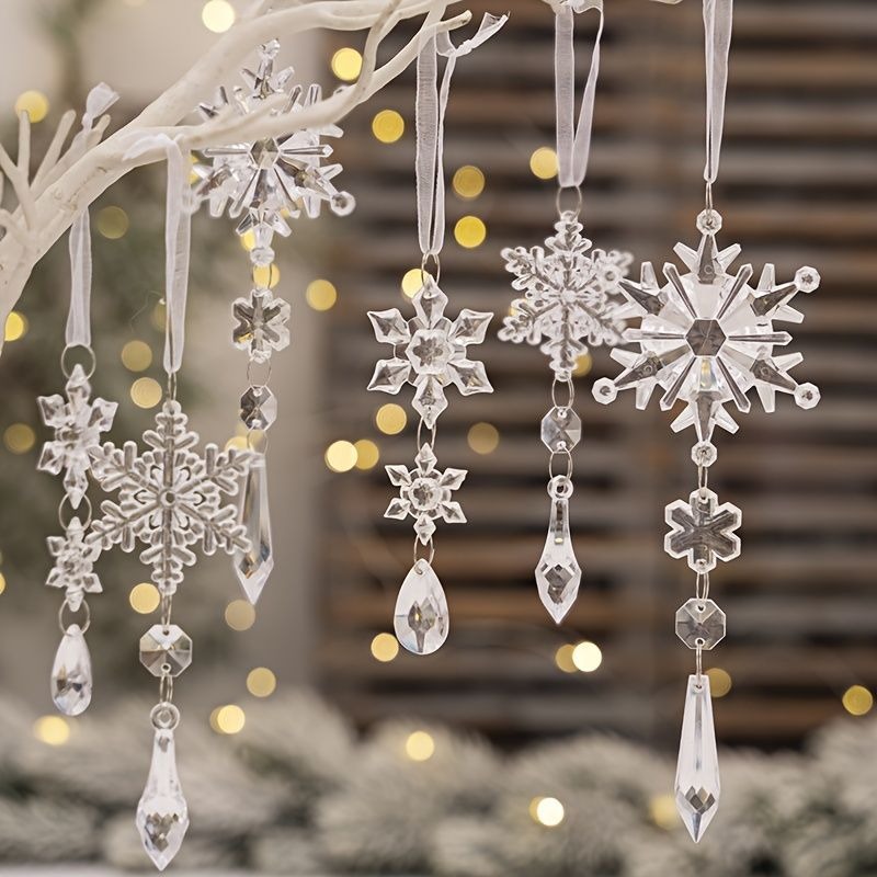 5/10Pcs Decoration Crystal Snowflake Hanging Xmas Tree Pendant Ornaments for Home Decor Party 2025 New Year Supplies