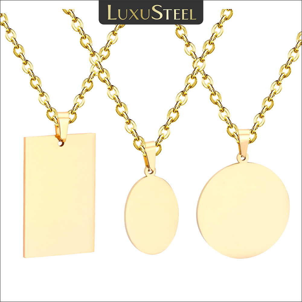 LUXUSTEEL Simple Tag Pendant Necklace For Women Men Stainless Steel Round Coin Disc Square Charm Choker Unisex Jewelry Wholesale