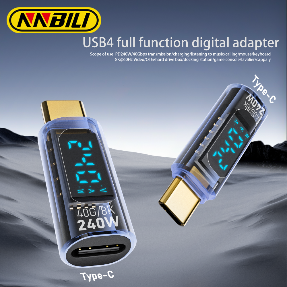 NNBILI Transparent LED Display PD240W USB4.0 40Gbps Type C to C OTG Adapter 8K@60Hz 5A Fast Charging Cable for iPhone 16 15 14