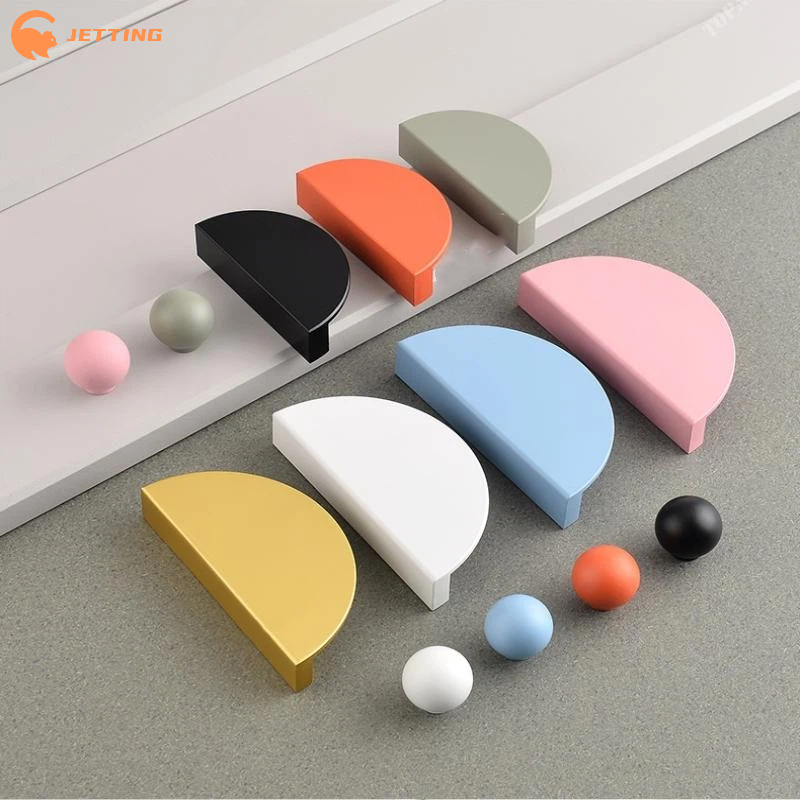 (New) 1PCS Aluminum Alloy Colorful Kitchen Cabinet Handles Wardrobe Door Drawer Knob Semi-circular Children's Room Color Handle