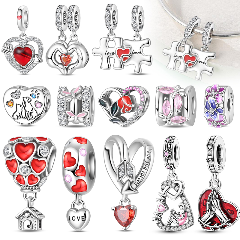 925 Sterling Silver Charm Bead Mother's Day Love Heart Family Pendant Fits Bracelet Womens Jewelry Gift