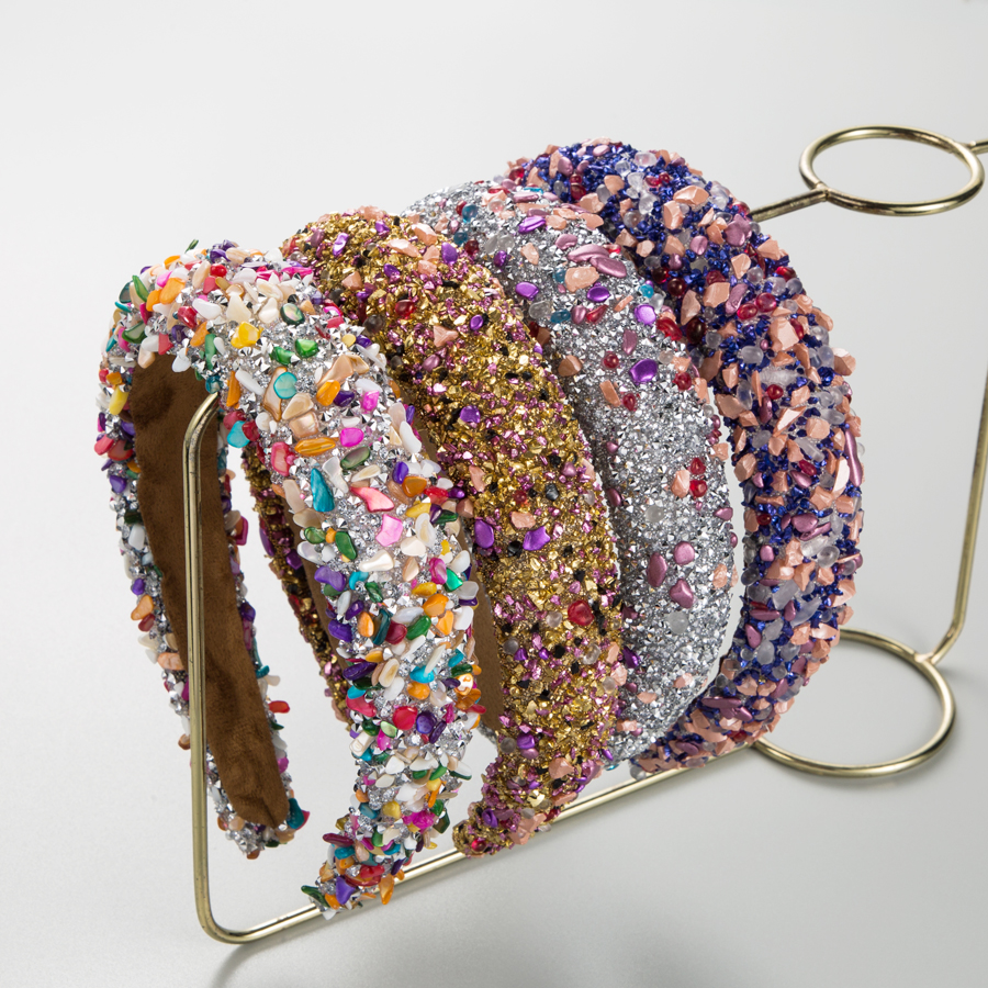 Cross Border New Exaggerated Baroque Style Rainbow Crystal Candy Sponge Wide Edge Fashionable Headband Accessories Wholesale