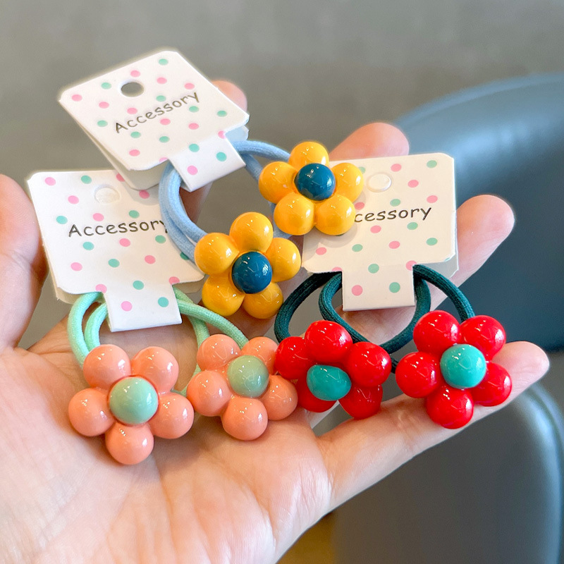 2PCS New Cute Glossy Flower Girls Kids Lovely Elastic Hair Bands Hair Accessories Children Hair Ties Baby Headwear