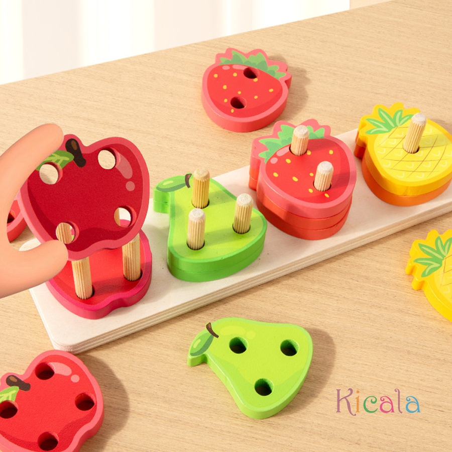Kids Wooden Educational Toys Sorting Stacking Preschool Color Shape Fruit Classification Cognition Fishing Game Christamas