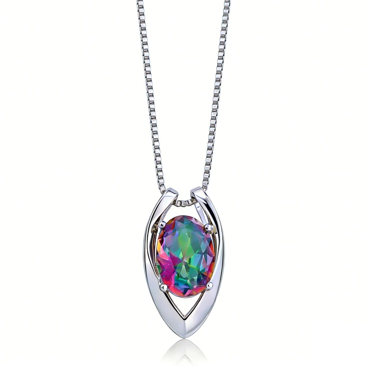 Rainbow Color Zircon Pendant Necklace,Oval Cut Multicolor Stone with White K Plated Chain,Sparkling Minimalist Jewelry for Women pen gpt