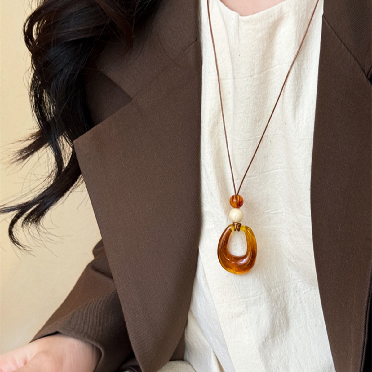 Minimalist Irregular Resin Circle Pendant Long Necklace Geometric Hollow Round Sweater Chain Choker For Women Men Jewelry