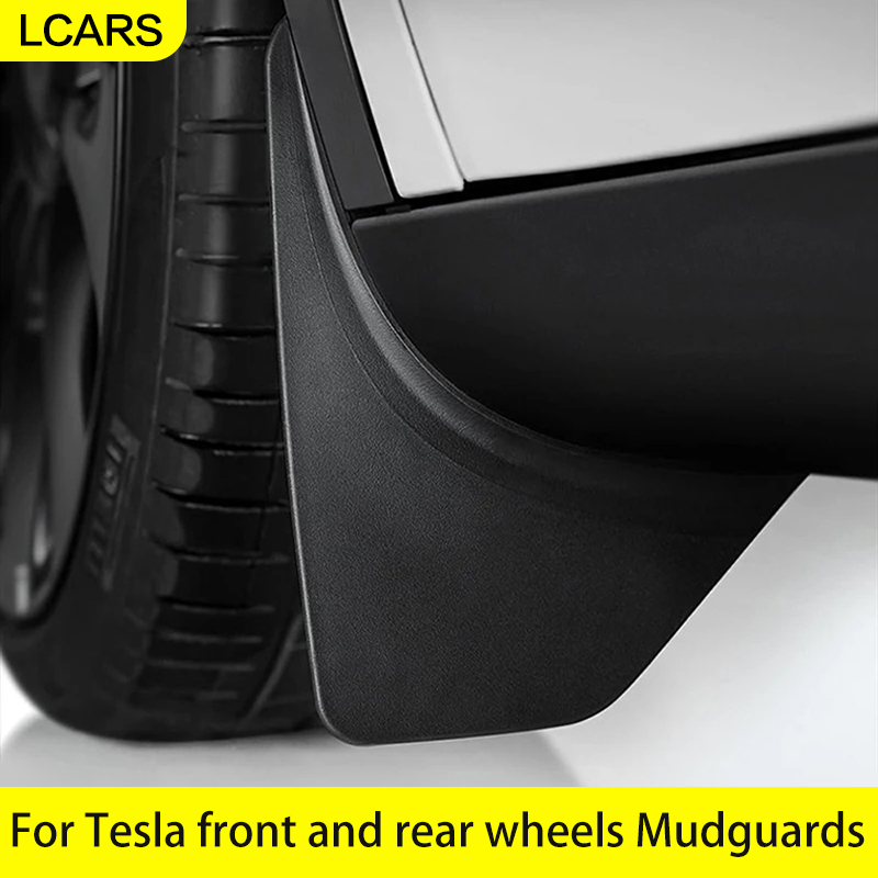 Lcars Vehicle-Specific Mudguards, Abs Material, 4-Piece No-Drill Mudguards, Compatible with Tesla Model 3 New 2024 / Y Old Model 2021-2024 / New Y 2025 / Extended Yl, All-Weather Protection Against Mud, Includes Pry Bar Clips