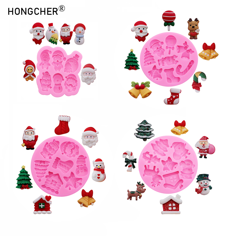Series Bells Tree Snowman Snow House Fondant Cake Silicone Mold DIY Resin Jewelry Accessories Drip Mould