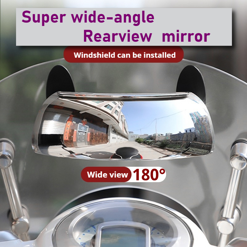 Universal Motorcycle Windscreen 180+ Degree Blind Spot Mirror Wide Angle Rearview Mirrors Safety Auxiliary Rear View Mirror