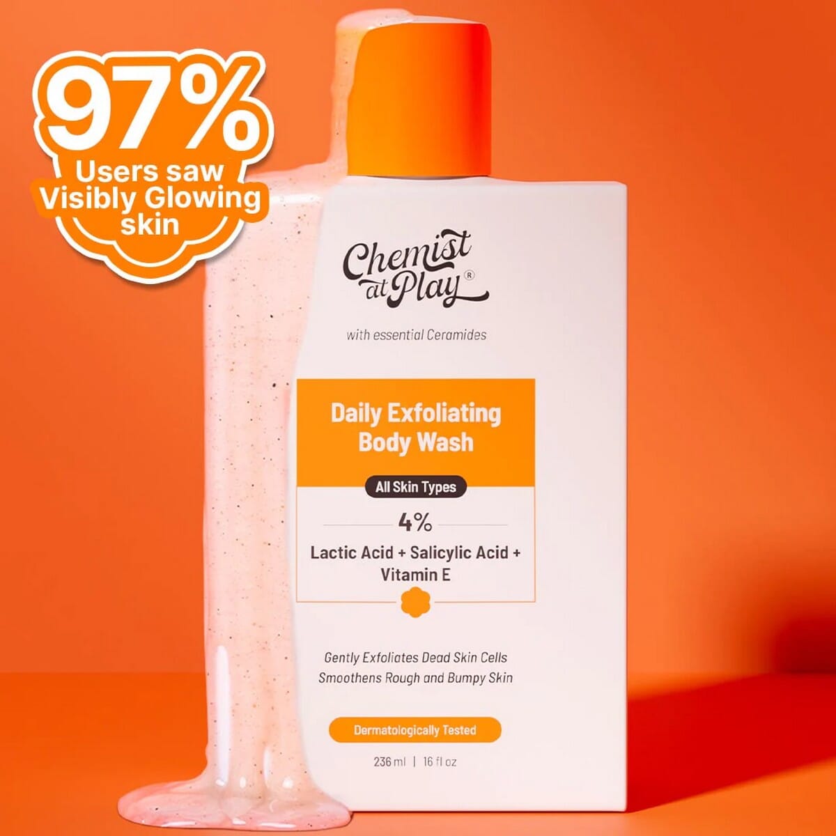 Chemist At Play Exfoliating Body Wash 236ml | Removes Tan, Fights Body Acne, Strawberry Skin | 4% (Salicylic Acid, Vitamin E & Lactic Acid) | Gentle Exfoliating Shower Gel For Women & Men - image 1