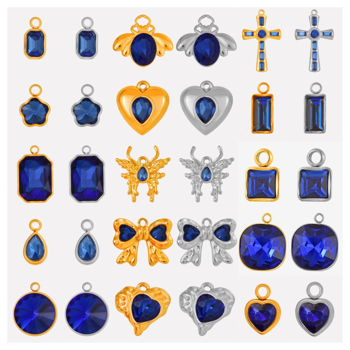 6pcs Tannin Blue Stainless Steel Birthstone Pendant Heart Cross Butterfly Oval Square High Quality Pendants DIY Jewelry Making pen gpt