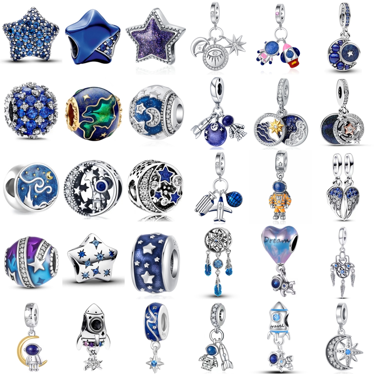 New Silver Plating Blue Starry Sky Series Astronaut Airplane Charm Fashion Pendant Fit Original Bracelet Necklace Jewelry