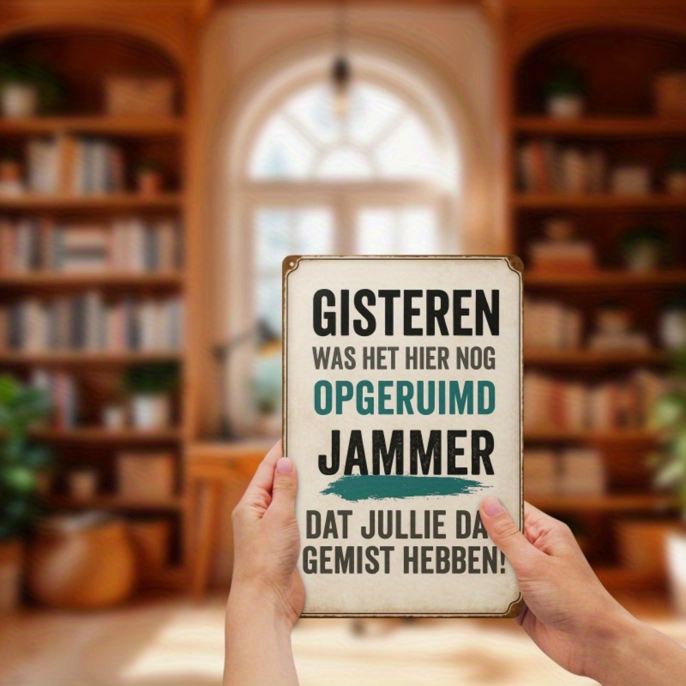 1pc Vintage Metal Sign - Rustic Iron Wall Art with Humorous Dutch Text, Classic Style Indoor/Outdoor Decor for Home, Bar