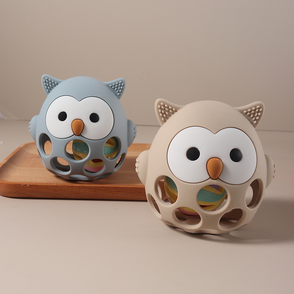 Silicone Teether Baby Rabbit Owl Shaped Cartoon Cute Teething Toy Chew Bead Sensory Gum Relief Soother Bell