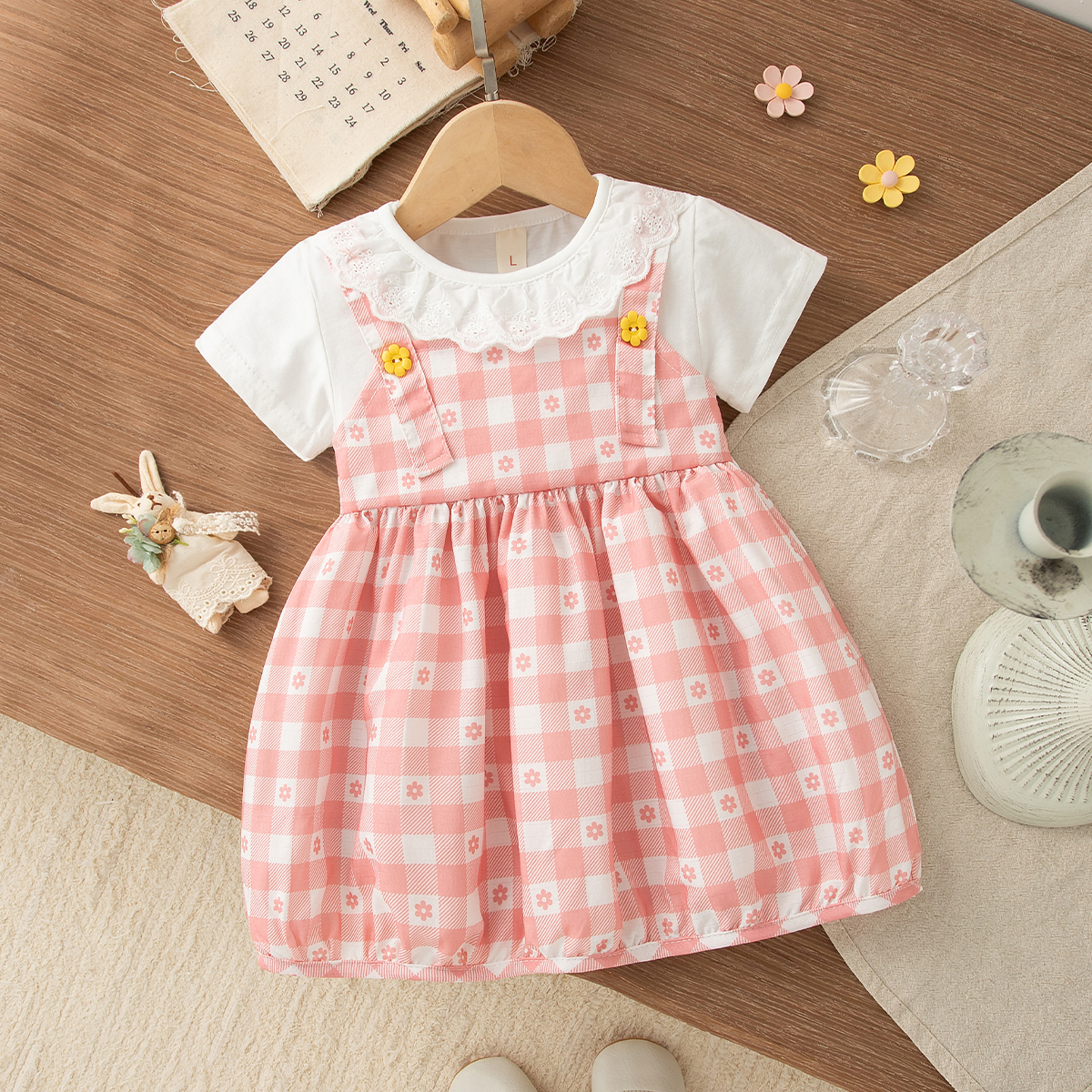 Cute Fake Two Baby Girl Dresses Summer New White Bow Children'S Clothes (6-24 Months)