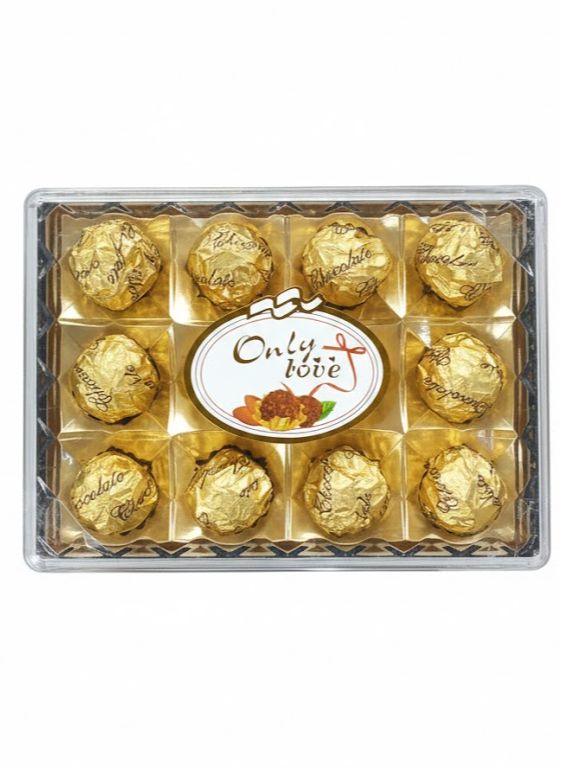 Only Love Golden Square Shape Chocolate Gift Box (12 Pcs) | Premium Valentine & Anniversary Gift