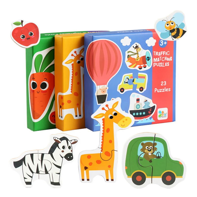 Kids Wooden Jigsaw Matching Puzzle Game Baby Early Learning Cognition Animal Fruit Traffic Educational Toys for Children