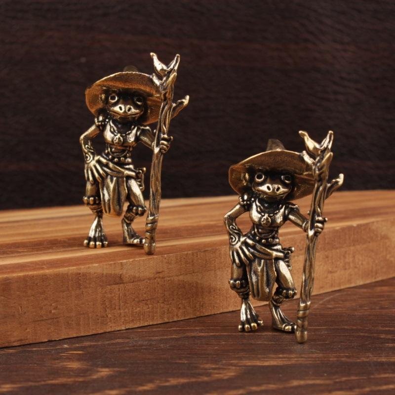 1PC Vintage Brass Frog Wizard Statue Desktop Ornament Metal Cute Figurines Miniatures Home And Office Decoration Car Ornaments