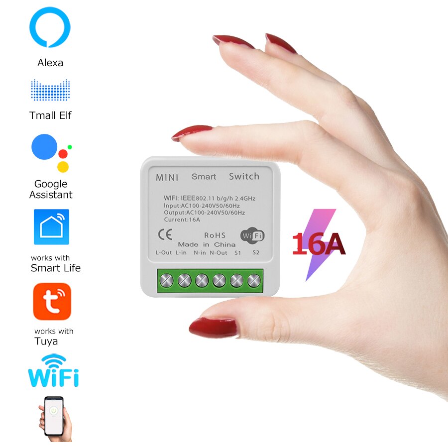 16A 20A Mini Tuya WiFi Smart Switch 433Mhz Receiver Breaker Smart Life App Remote Supports 2-way Control With Alexa Home