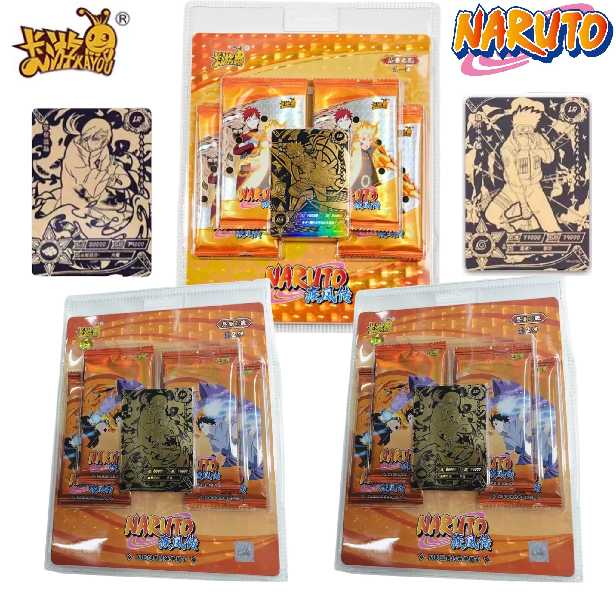KAYOU Original Naruto Complete Series Card Uzumaki Naruto Uchiha Sasuke Anime Figure Rare Collection Cards Flash Card Toy