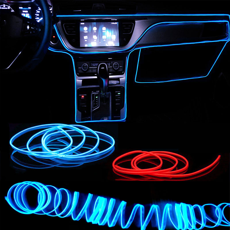 1M/3M/5M Car Interior LED Decorative Lamp EL Wiring Neon Strip For Auto DIY Flexible Ambient Light Party Atmosphere Diode