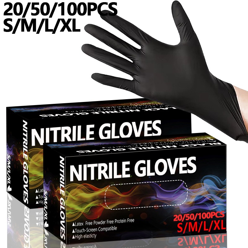 30/60/100PCS Disposable Black Nitrile Gloves Black Nitrile Gloves Cleaning Hairdressing Pet Tattoo Bathing Dishwashing