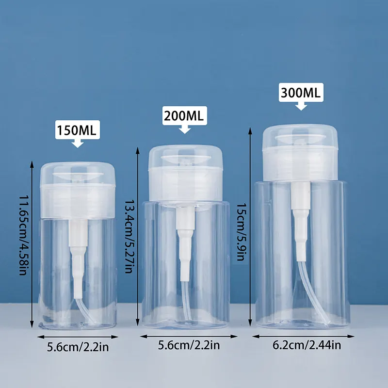 100/150/200ml Plastic Nail Polish Remover Portable Travel Refillable Bottle Empty Liquid Press Pumping Dispenser Bottle