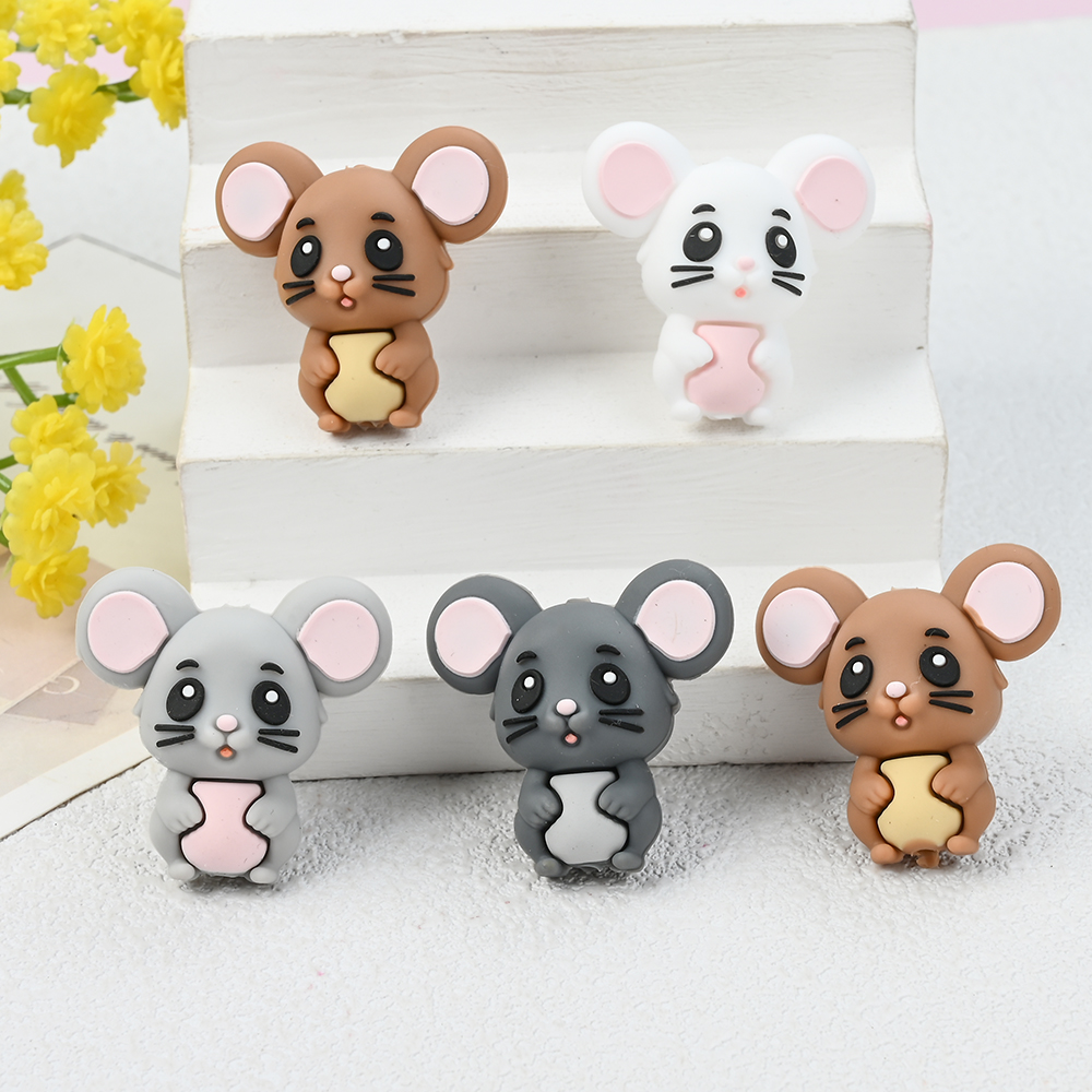 4Pcs 3d Cute Cartoon Mouse Silicone Beads Animal Teether Loose Beads For Baby Pacifier Chain DIY Bracelet Accessories