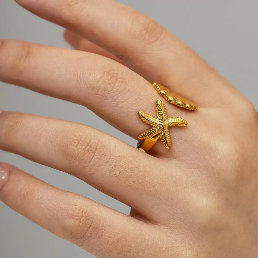 The 2025 Summer New Fashion Starfish Shell Women's Open ring, Suitable For Charming And Trendy Women To Wear
