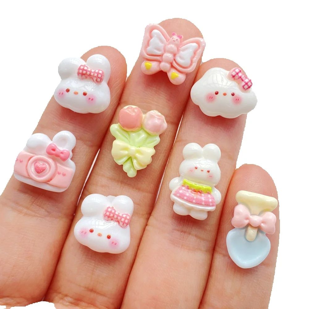 20Pcs New Cute Resin Mini Clouds, Rabbits, Butterflies Flat Back Ornament Jewelry Making Manicure Hairwear Accessories
