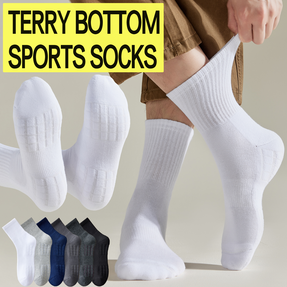 1/6 Pairs Men's Breathable Athletic Socks Cotton Blend Thick Cushioned Sole Crew Socks with Arch Support for Gym Sport Tennis