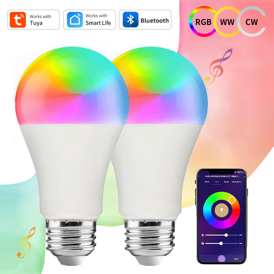 Tuya Smart E27 LED Bulb 220V RGB Lamp Bluetooth Smart Life Light Bulbs with RF 2.4G Remote Control Bedroom Decoration Party