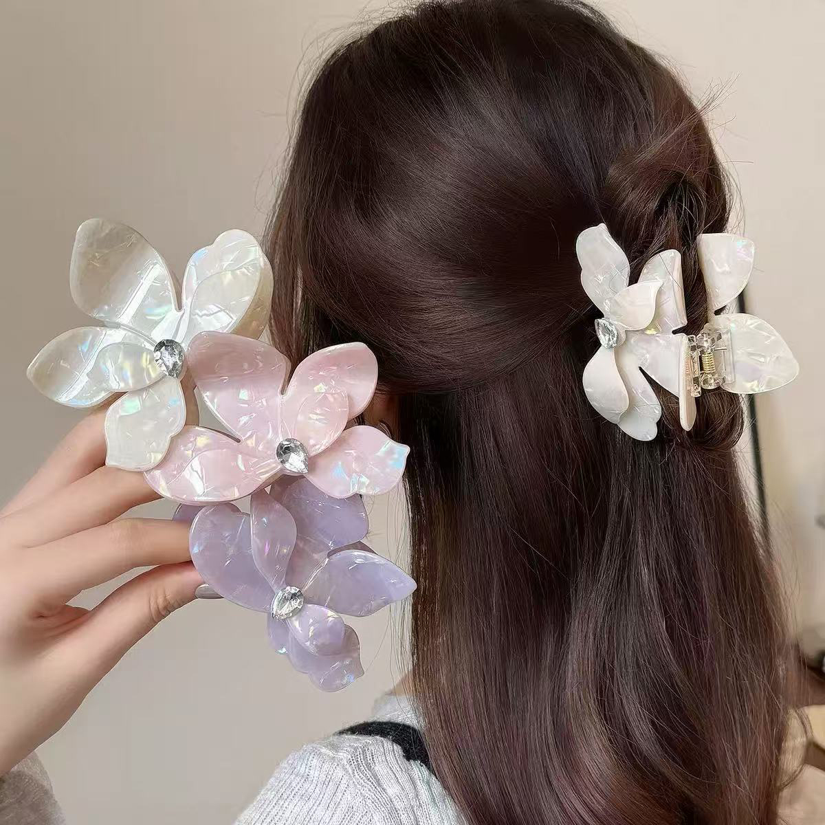 1pc Three-dimensional diamond-inlaid bougainvillea acetate hairpin new Korean version fashionable simple colorful grab clip