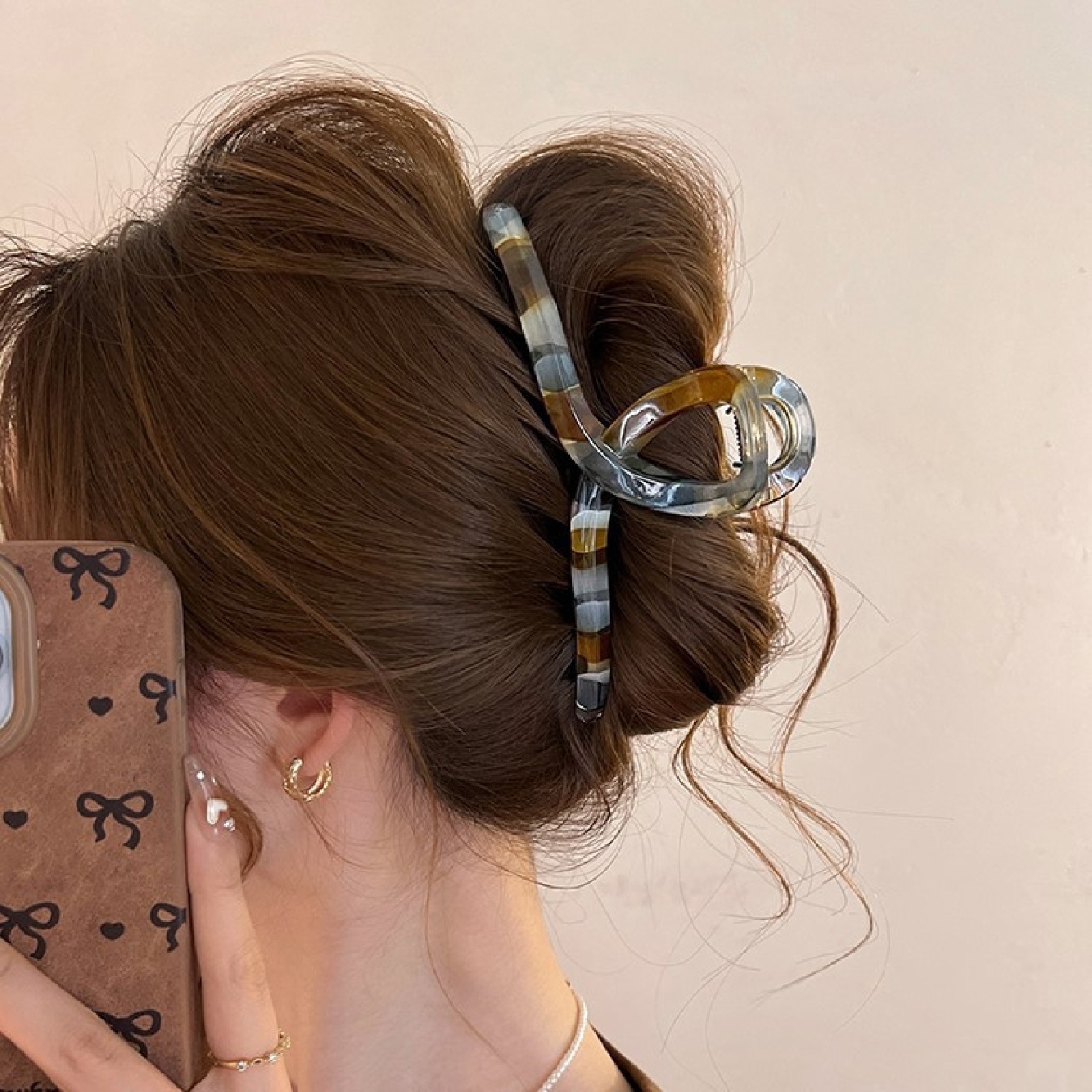 1PC Retro, Literary Style, Color Blocking, Grab Clip, Female, Large, New, Shark Clip, Premium, Back of Head, Hair Clip, Acc