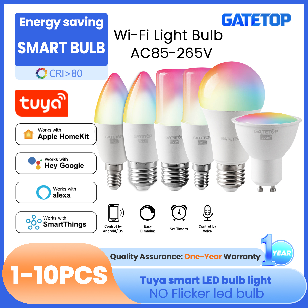 1-10PCS E27 Led Smart Light Bulb Wifi 6W RGBCW WW Tuya Candle Lamp Works with Alexa Home Yandex Alice Smartthings lightify