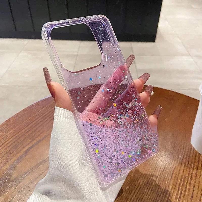 For S23 S 23 S23Plus Plus + S23+ S23Ultra Ultra U S23FE FE Case Glitter Star Sequin Clear Thin Soft Phone Cases