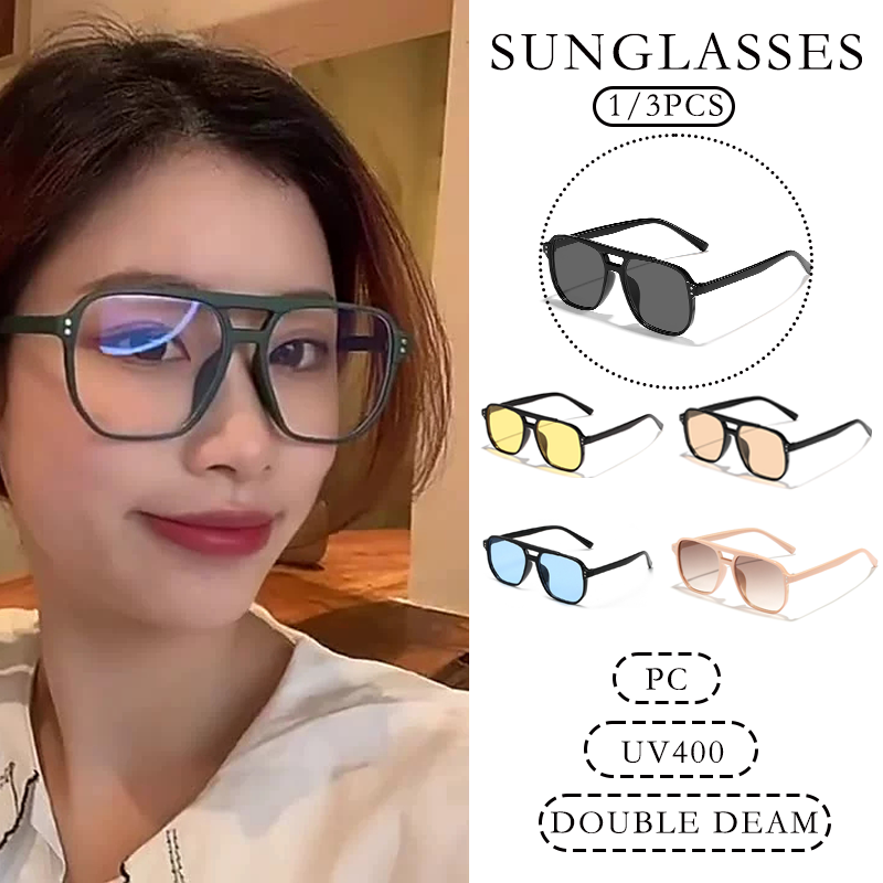 1/3PCS Vintage Pilot Sunglasses Double Beam UV400 Sunshades Women Men Eyeglasses Fashion Korean Simple PC Elegant Eyewear dr. eyemo