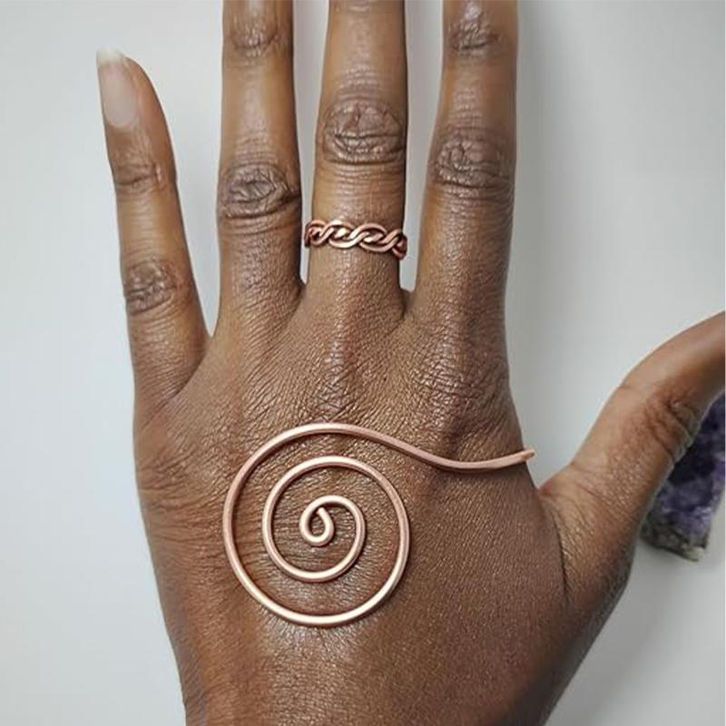 1PC Adjustable Copper Palm Ring Portable Handmade Reiki Energy Spiral Hand Ring Jewelry Accessories Copper Cuff