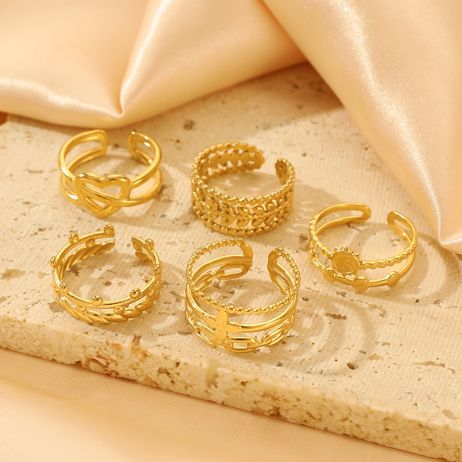 CARLIDANA Multilayer New Elegant Golden Stainless Steel Adjustable Open Ring with Charming Love Letter Design for Ladies