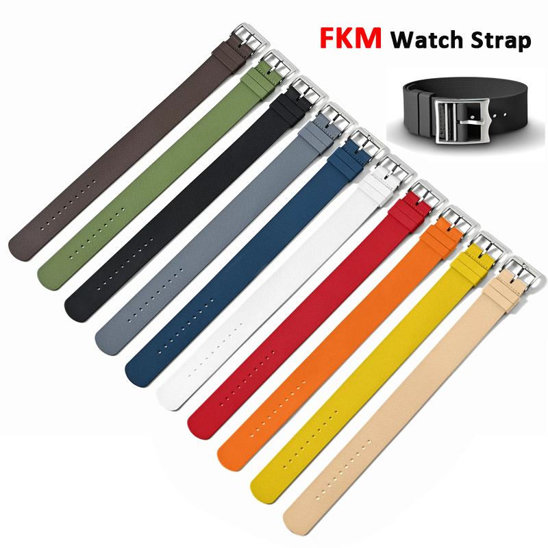 One Piece FKM Strap 20mm 21mm 22mm Universal Fluoro Watch Band Waterproof Sport Wrist Bracelet for IWC