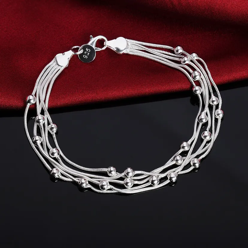 Wholesale Charms Beads Chain Beautiful Bracelet 925 Silver Color Fashion for Women Wedding Nice Bracelet Jewelry