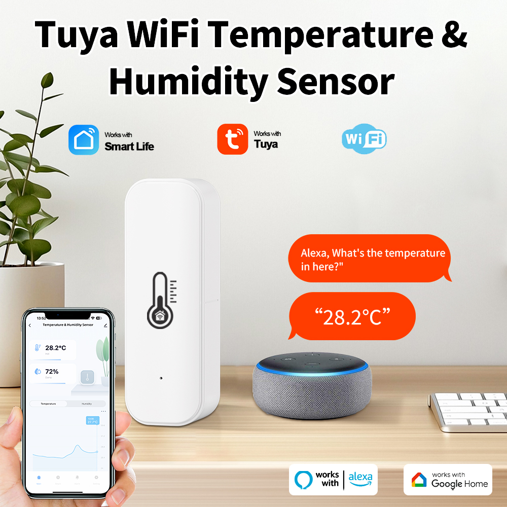 Tuya WiFi Temperature and Humidity Sensor Indoor Humidity Sensor APP Monitoring For Alexa Home Voice with Black or White