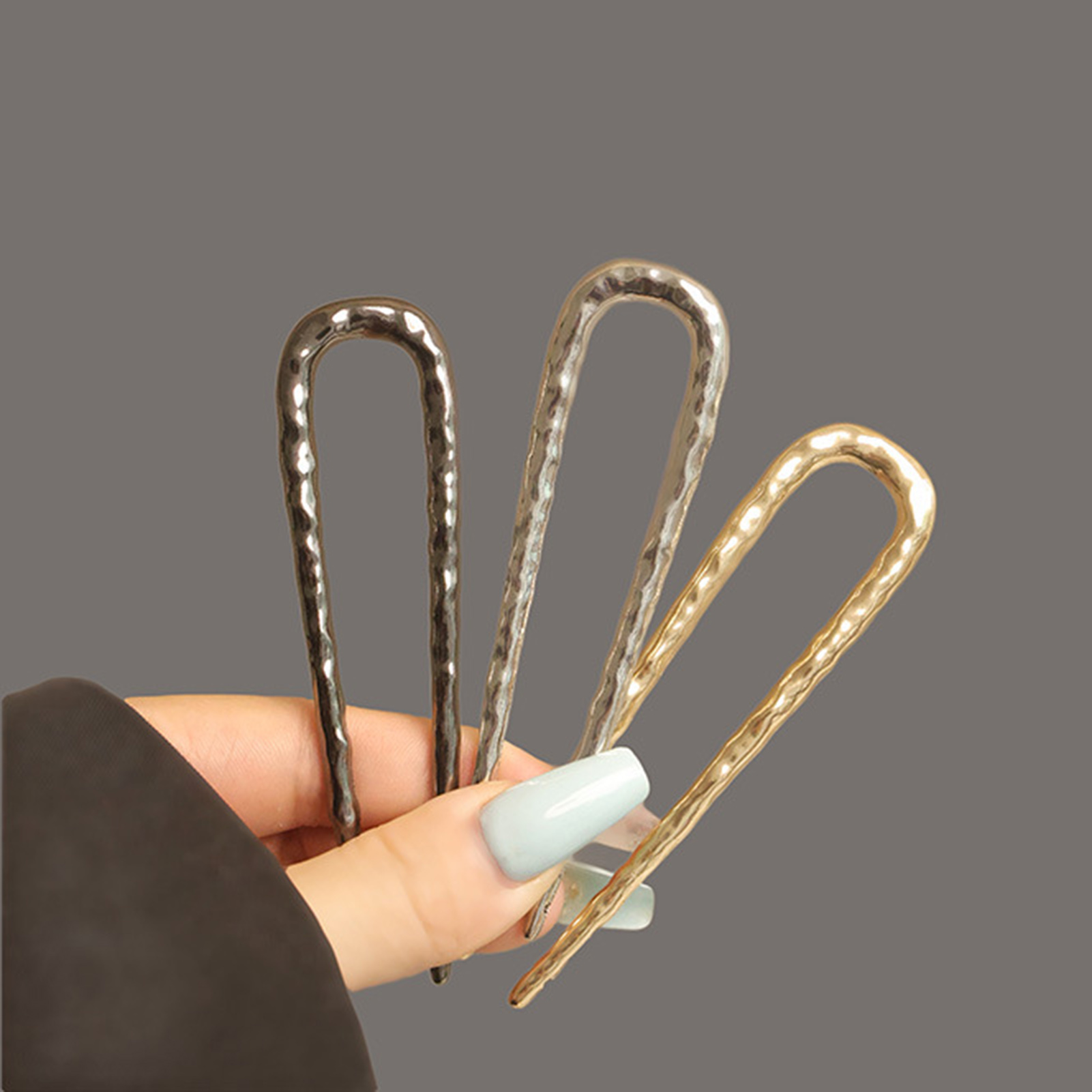 Elegant U-shape Hairpins Hanfu Retro Alloy Hair Sticks Vintage Hammer Texture Hair Forks For Women Girls Daily Hair Accessory