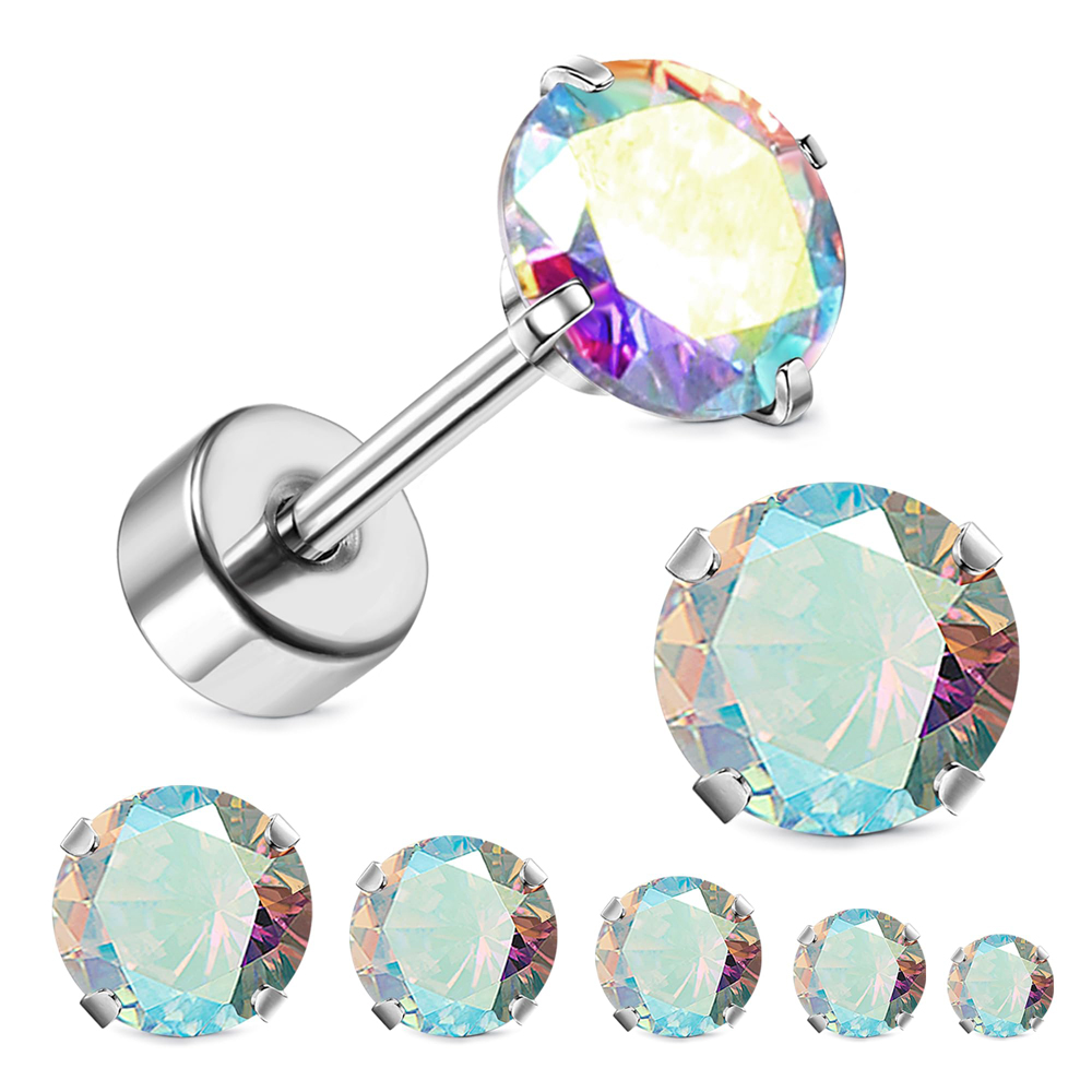 1 Pair 18G 20G Hypoallergenic Titanium Stainless Steel Cubic Zirconia Flat Screw Back Cartilage Stud Earrings Set For Men Women