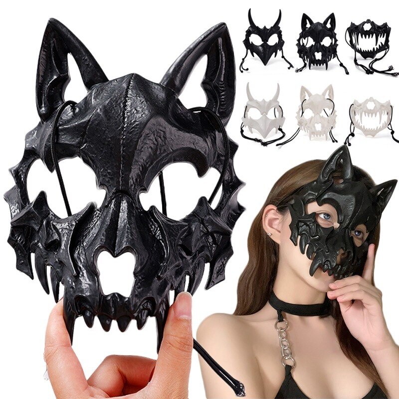 Anime Dragon God Skull Party Mask Half Face Bone Skeleton Costume Prop for Halloween Cosplay Dance Prom Animal Themed Accessory