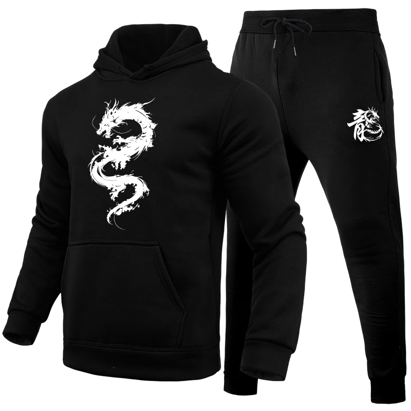 2026 Mens Tracksuit Casual Hooded Sweatshirt Suit Outdoors Running Jogging Man Clothing Spring Autumn Street Sports 2 Pcs Sets