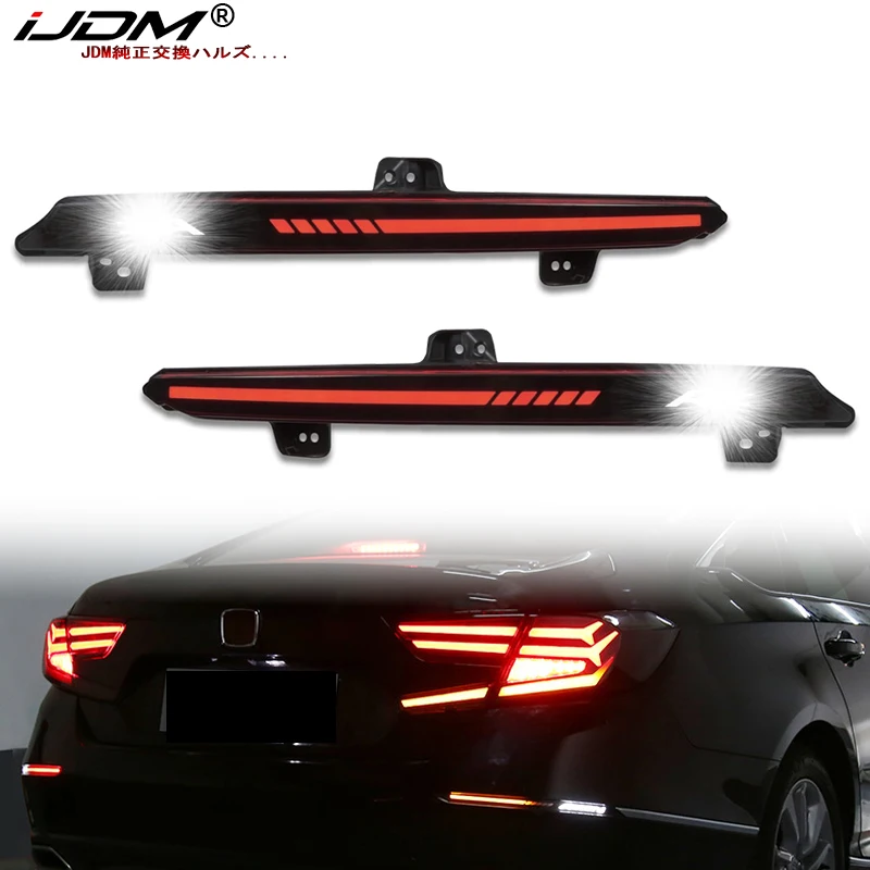 LED Reflector Rear Bumper Tail Light for Honda Accord 2018 2019 2020 Brake Lamp w/ Dynamic Turn Signal Alphabet Style Smoke Lens