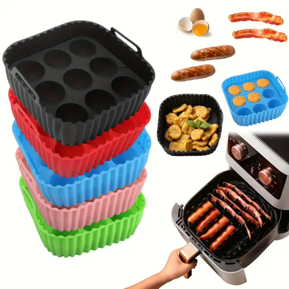 2-Piece Square Silicone Air Fryer Inner Liner,Reusable Silicone Air Fryer Inner Liner, Food Safety Air Fryer Accessories, Baking