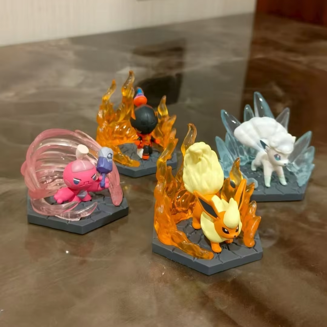 New Product In Stock Anime Skill Scene Battle 7 Blind Box Fire Vs Ice Eevee Nine Tailed Desktop Ornament Festival Souvenir