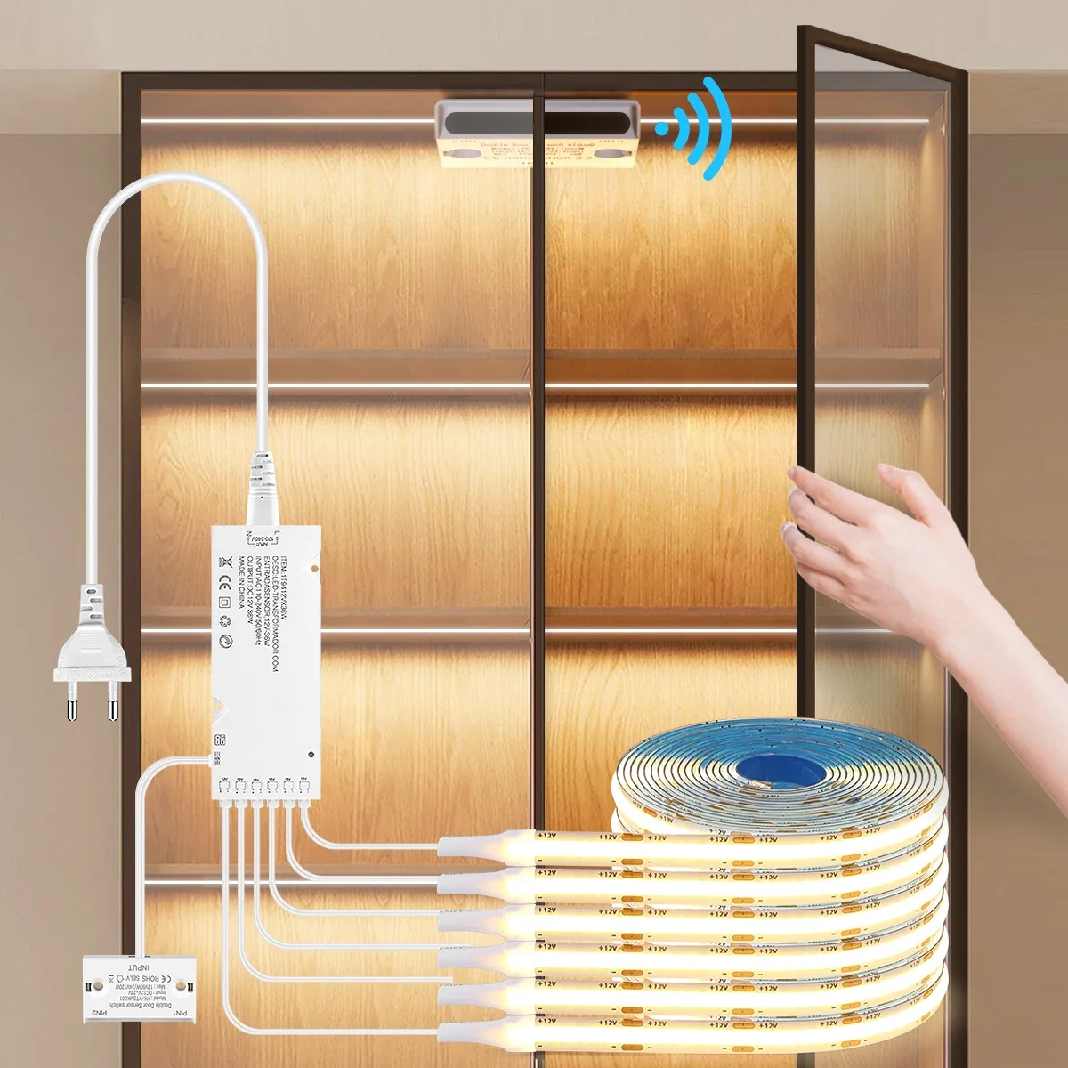 1-6pcs Cob LED Strip Cabinet Light With Door Control IR Proximity Sensor Switch 1m 2m 3m 5m Smart Lamp Showcase Wardrobe Decor